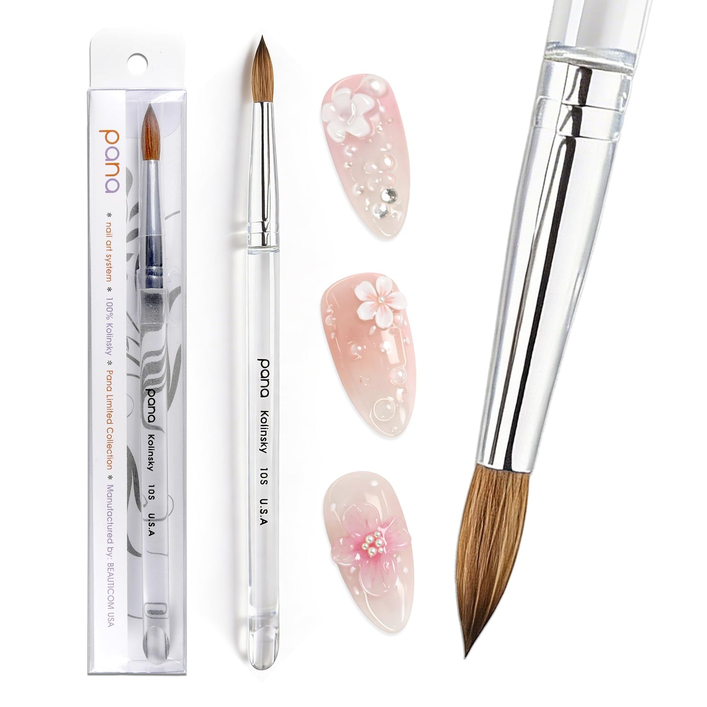 PANA Pure Kolinsky Hair Nail Brush - Round Clear Acrylic Handle (Size 10) - Nail Brush for Nail Application, Nail Extension, Manicure Pedicure Salon Beauty & Personal Care PANA