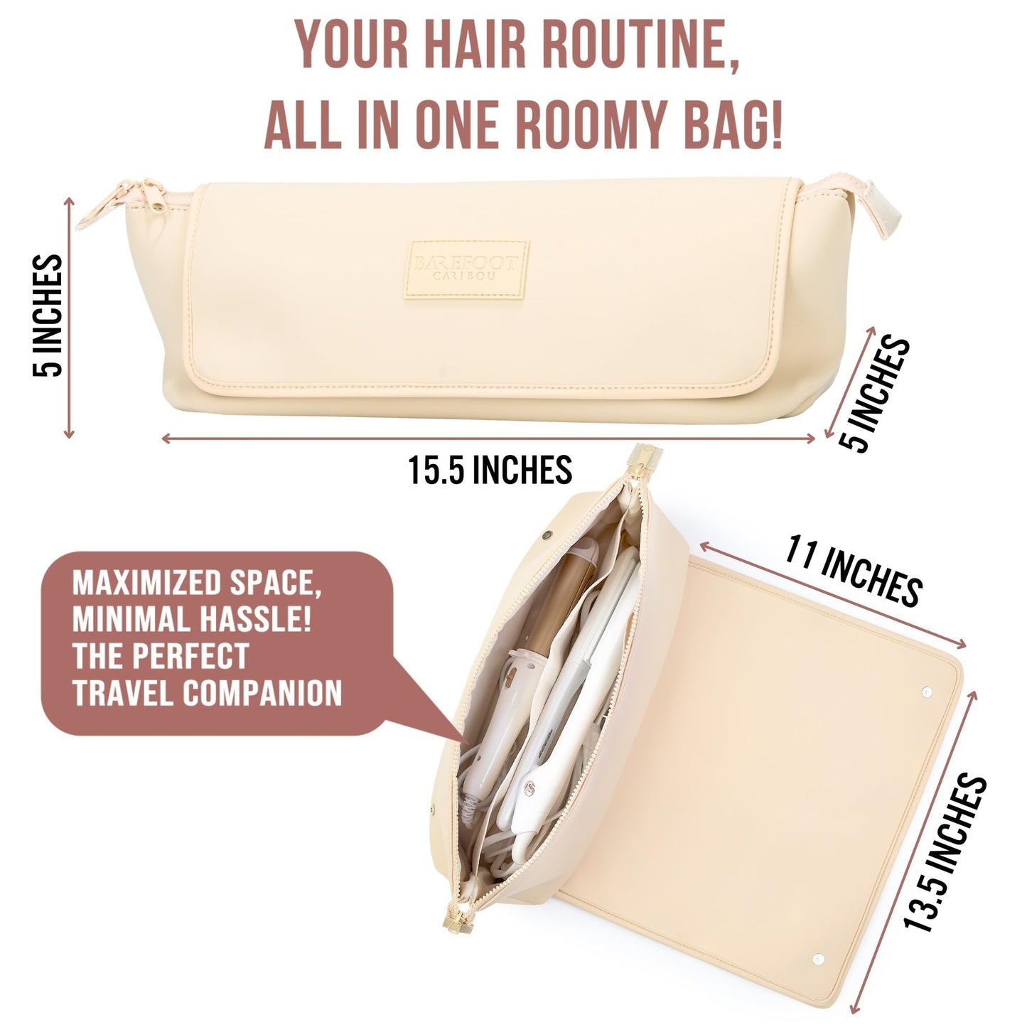 BAREFOOT CARIBOU Hair Tools Travel Bag and Heat Resistant Mat for Flat Irons, Straighteners, Curling Iron, and Haircare Accessories, 2-in-1 design