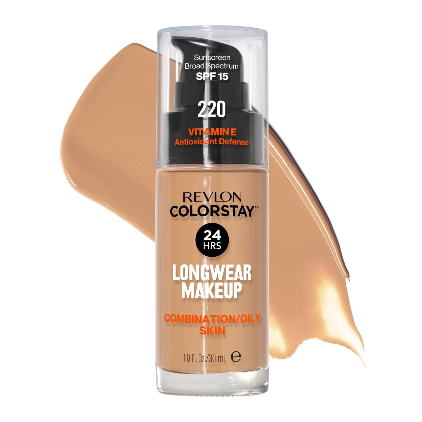 Revlon Liquid Foundation, ColorStay Face Makeup for Combination & Oily Skin, SPF 15, Medium-Full Coverage with Matte Finish, 220 Natural Beige, 1 Fl