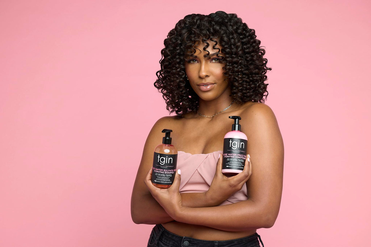 tgin Rose Water Smoothing Leave-In Conditioner & Rose Water Defining Styling Gel for Curly, Coily and Wavy Hair, Lightweight Moisture and Curl