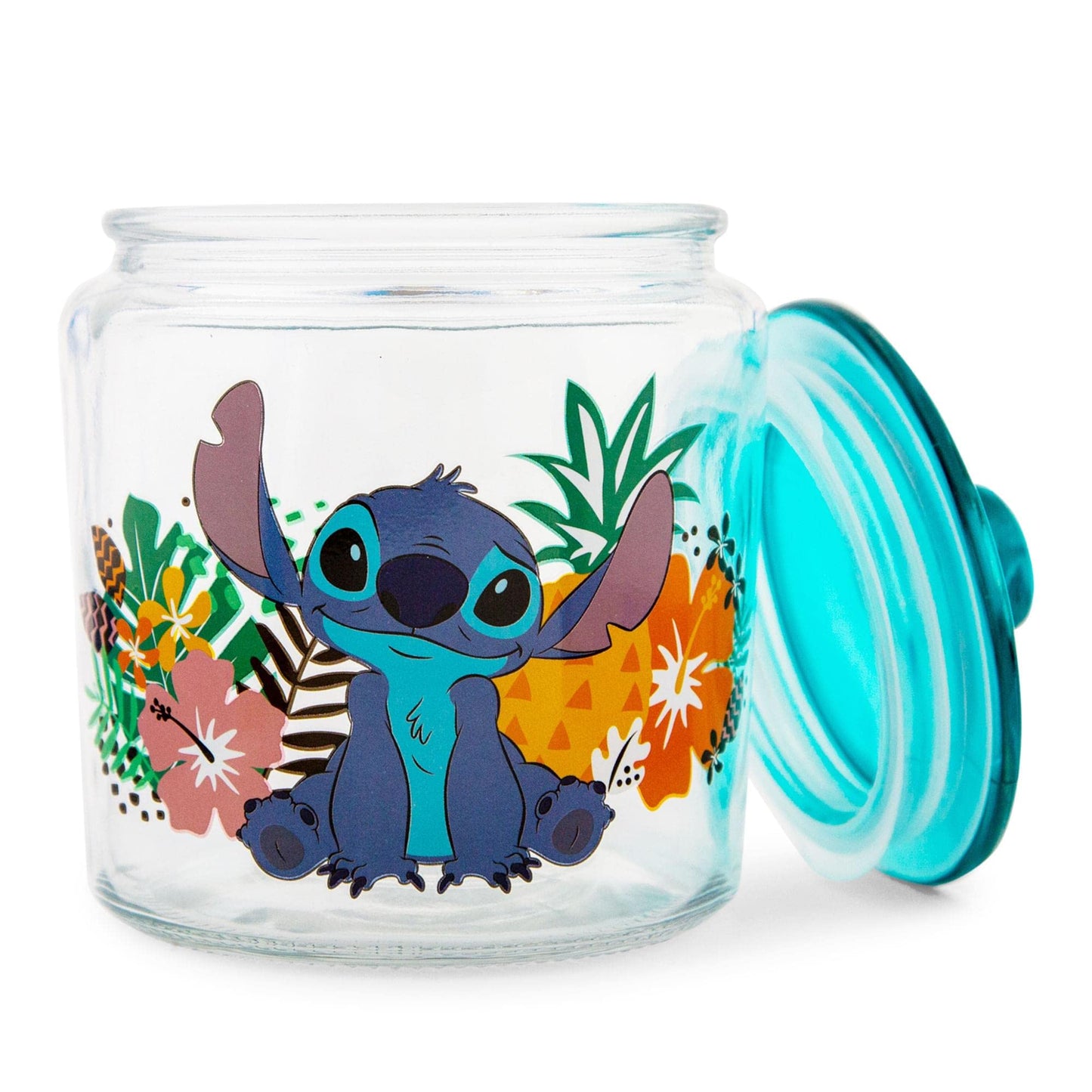Silver Buffalo Disney Lilo & Stitch Tropical Glass Cookie Snack Candy Jar With Lid (Small)