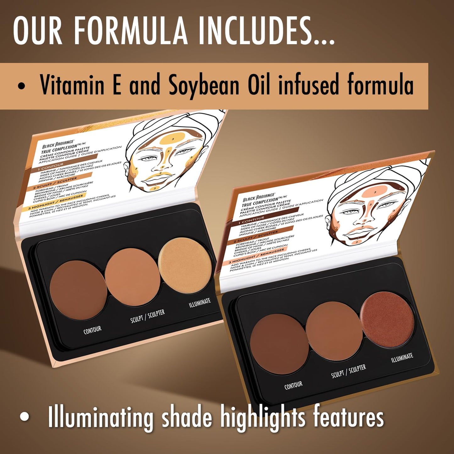 Black Radiance True Complexion Crème Contour Palette, Defines, Sculpts, Highlights - Light to Medium