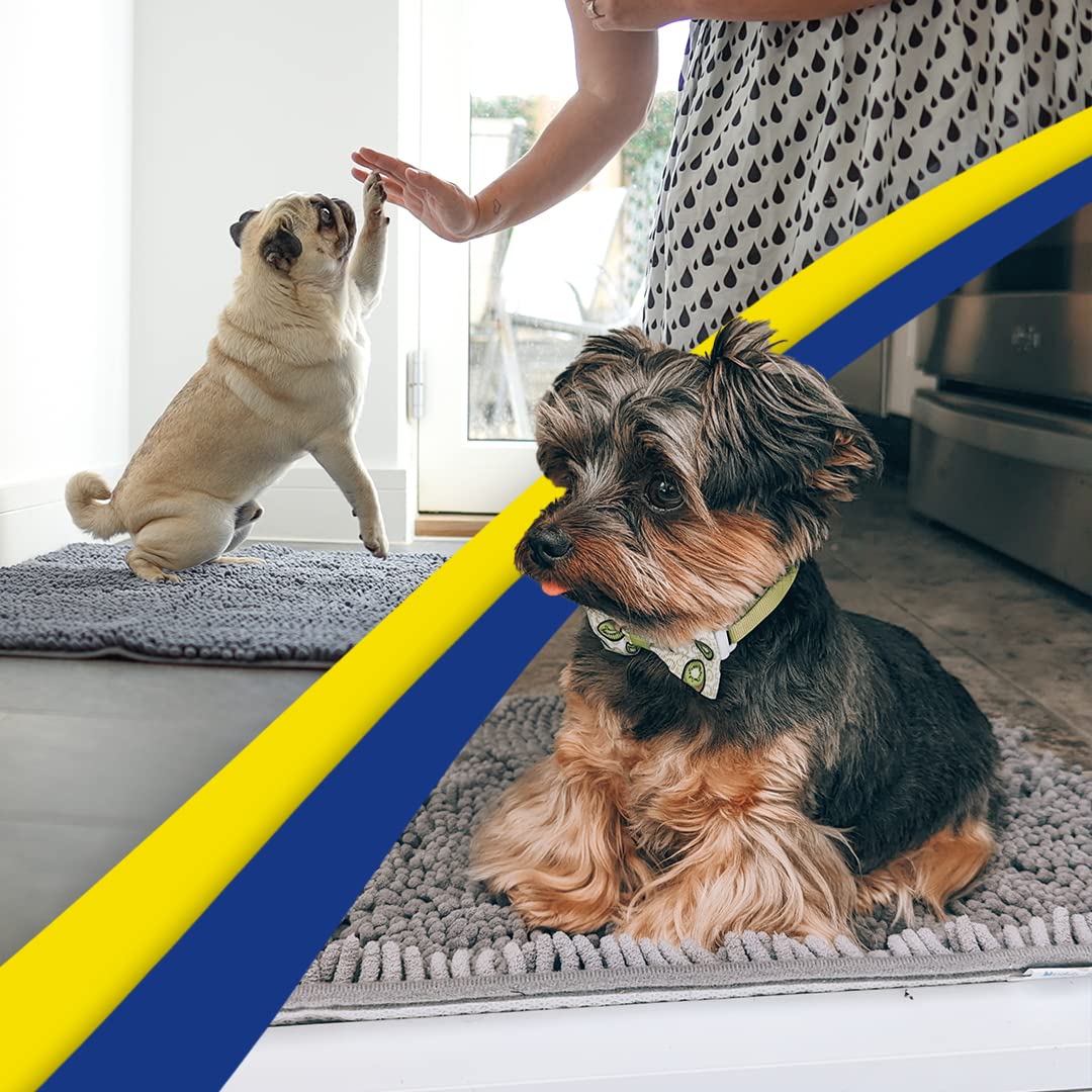 Muddy Mat® Super Absorbent Microfiber Dog Door Mat – Non-Slip, Quick-Dry Chenille Rug for Muddy Paws – Washable Indoor/Outdoor Pet Carpet, Grey 30"x19"