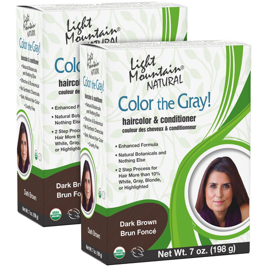 Light Mountain Henna Hair Color & Conditioner, Color the Gray - Dark Brown Hair Dye for Men/Women, 2-Step Chemical-Free, Semi-Permanent Hair Color