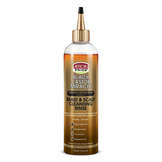 African Pride Black Castor Miracle Braid & Scalp Cleansing Rinse - Removes Hair Build Up & Soothes Scalp, No Frizz, Contains Black Castor Oil