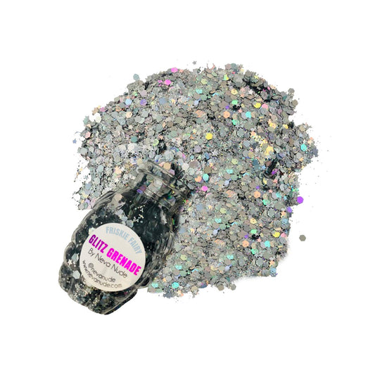 Neva Nude Face and Body Glitter Keychain - Chunky Loose Glitter for Festivals, Raves, and More | Cosmetic Grade | Super Sparkly (Friskie Fairy Silver