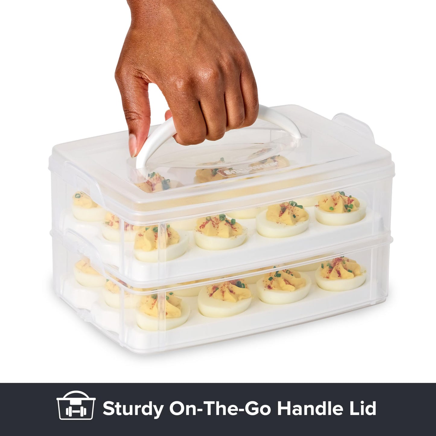 Snapware (2-Layer, 24 Eggs) Plastic Detachable Deviled Egg Carrier Storage Container With Lid and Handle, Freezer Dishwasher Microwave Safe