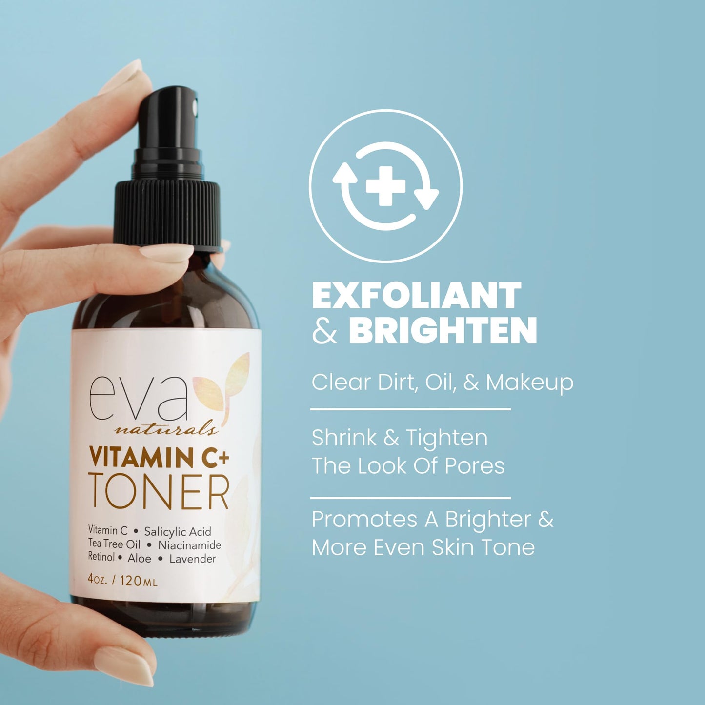 Eva Naturals Vitamin C Facial Toner - Hydrating, Pore Minimizer Face Toner for Men and Women with Witch Hazel & Rose Water, Nourishes Skin Through