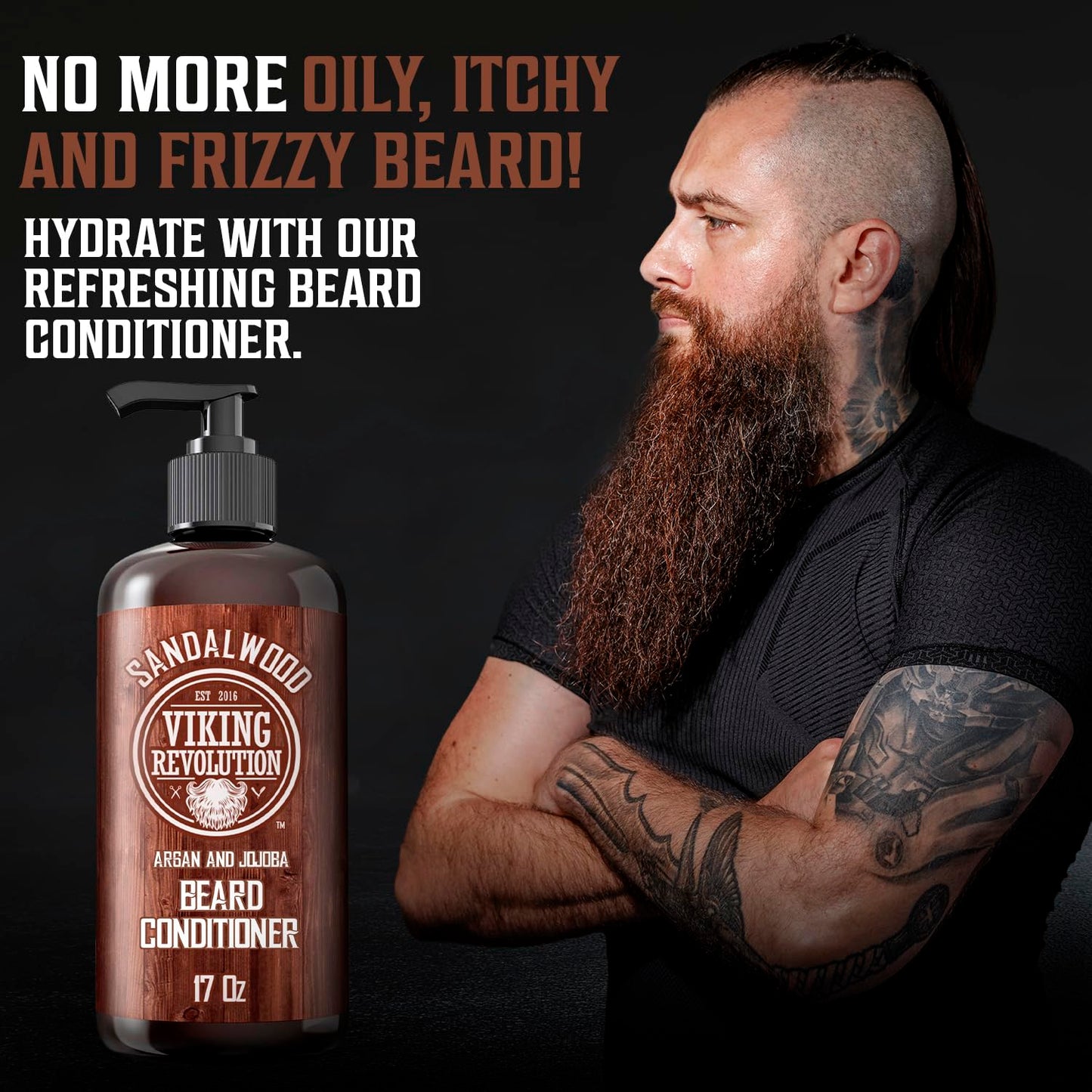 Viking Revolution Beard Conditioner w/Argan & Jojoba Oils - Softens & Strengthens - Sandalwood Scent - Beard Conditioner w/Beard Oil (17oz
