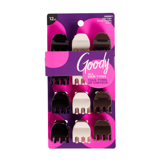 Goody SlideProof Mini Claw Clips - 12 Ct, Neutral Tones, Secure Grip Hair Styling Accessories for Women & Men, All Hair Types