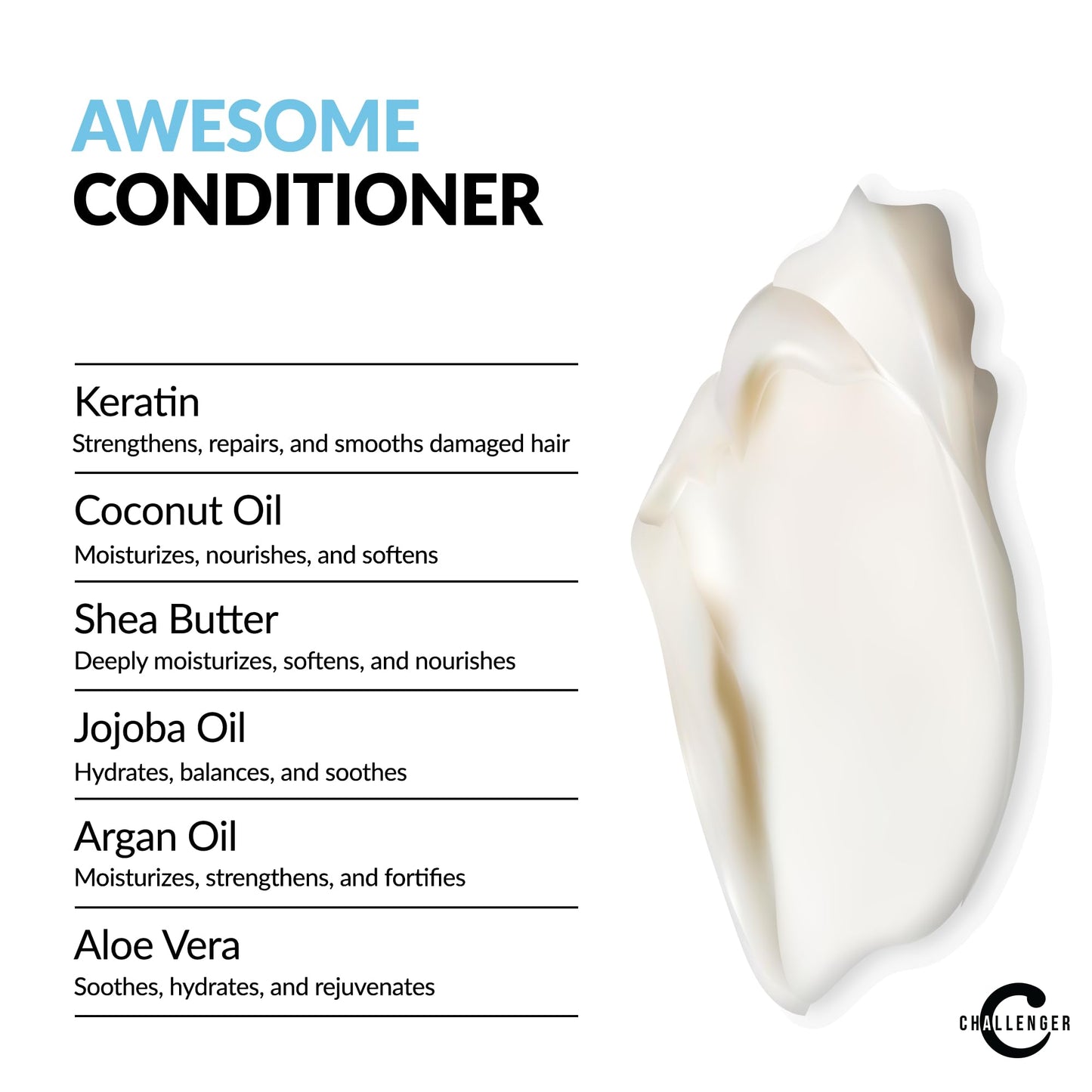 Challenger Awesome Mint Conditioner | Men's Shower Product | For Itchy & Dry Scalp | Removes Dirt & Oils | Coconut Oil, Jojoba Oil, Hydrolyzed Keratin