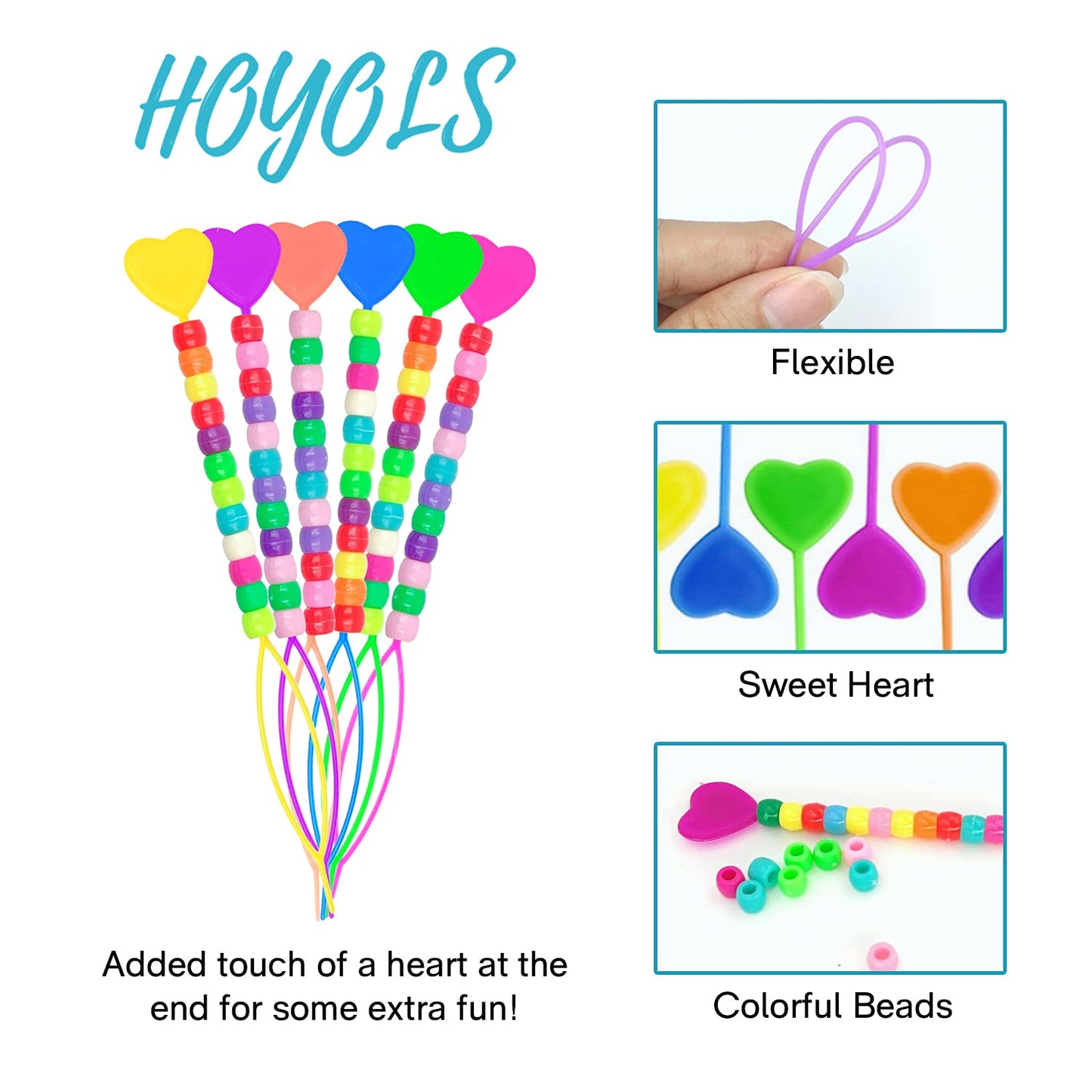 Hoyols Quick Beader for Loading Beads - Braid Stringer Ponytail Maker, Hair Styling Tools Kit for Kids Girls Colorful (6pcs Multi Color w/beads)