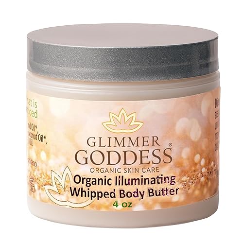 Glimmer Goddess Shimmer Body Butter with Organic Whipped Shea Butter for Hydration, Moisturizing & Silky Natural Glow - Rose Gold Subtle, 4 oz