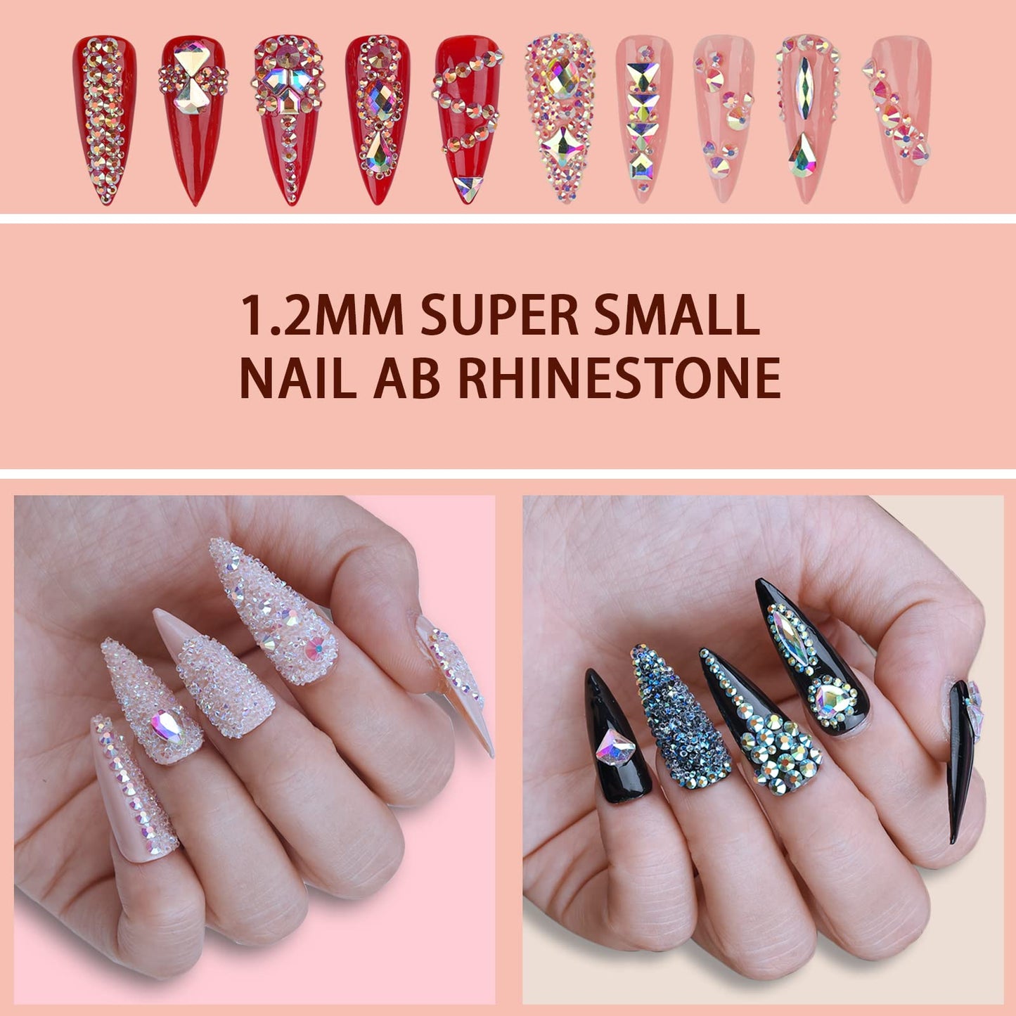 8000Pcs Ultra Mini 1.2mm Nail Rhinestones Sand Nail Diamonds Micro Pixie Crystals for Nails Iridescent AB Bling, Tiny Nail Gems Sugar Glitter Beads
