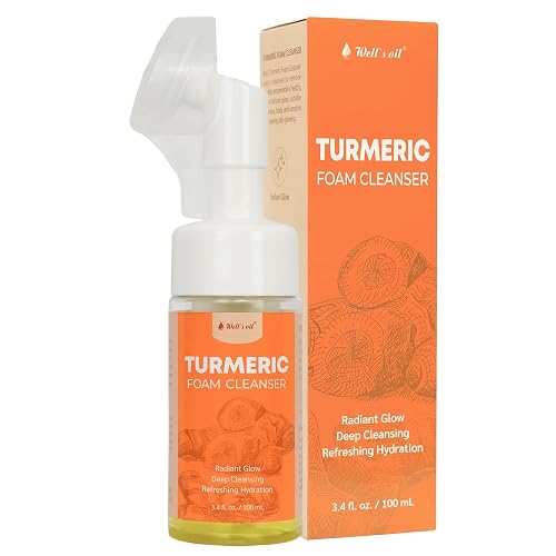 Well's Oil Turmeric Foam Cleanser with Brush | Gentle Foaming Face Wash | Daily Cleanser for All Skin Types | 3.4 fl oz