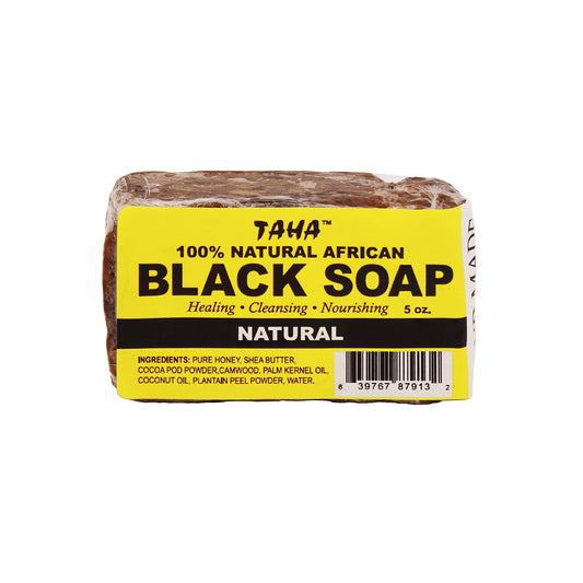 Taha African Black Soap Bar, Organic & 100% Natural, Soothing & Moisturizing, Healthy Cleansing - Great for Blemishes, Acne, Dry Scalp, and More