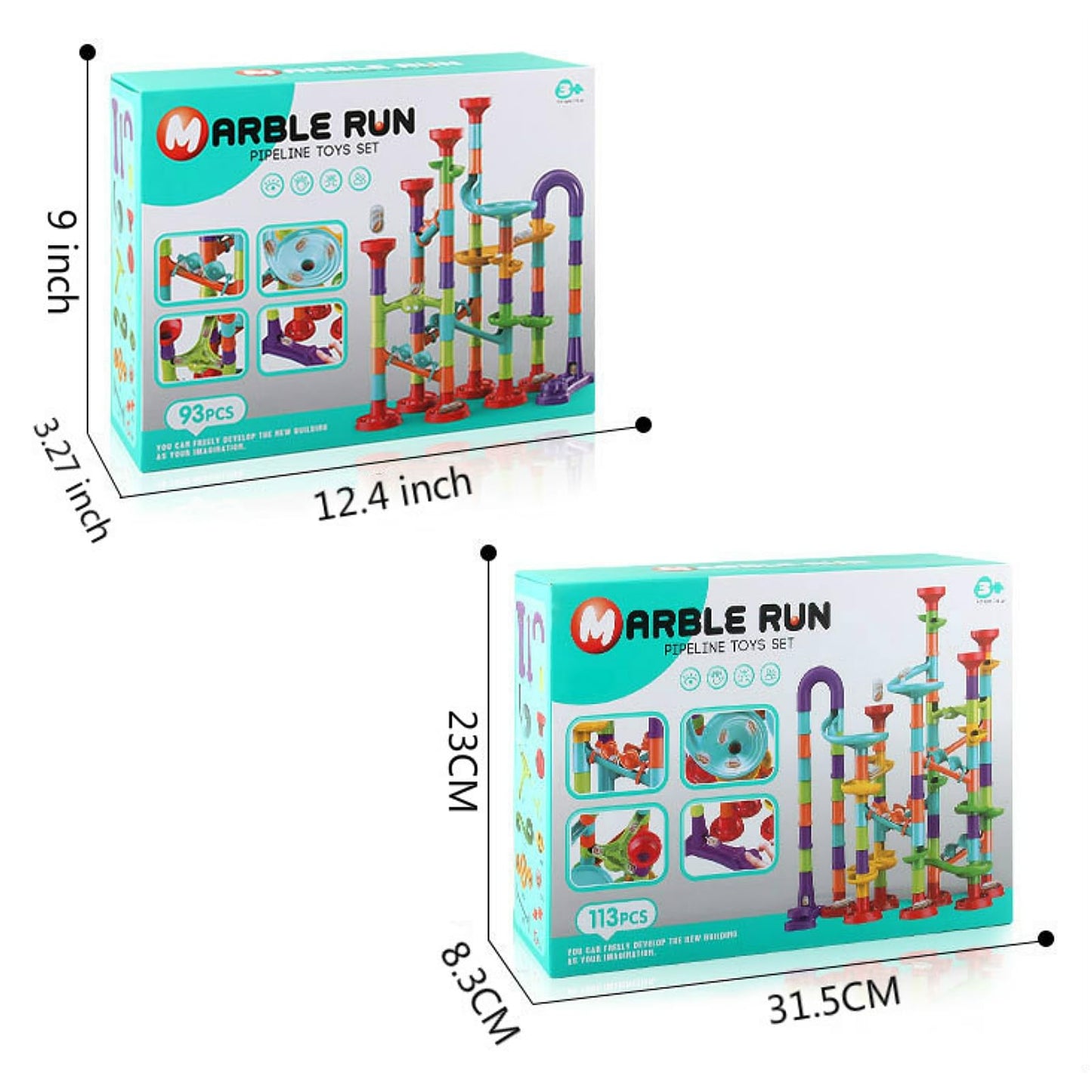 Marble Run Pipeline 113pcs Construction Set – STEM Building Blocks with Spiral Ladder, Rotating Funnel & T-Track for Kids Ages 4-8