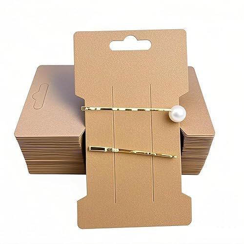 Doromy Hair Clip Display Cards, 100 Packs Rectangular Hair Barrettes Jewelry Display Holder Brown Kraft Paper Cards for Hair Accessories Displaying