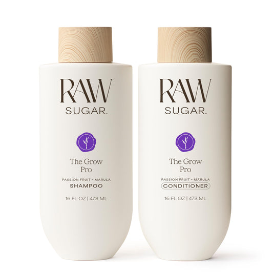 Raw Sugar Grow Pro Hair Care Bundle- Shampoo & Conditioner with Vegan Biotin for Anti-Thinning & Pro-Lengthening, Passion Fruit & Marula for Fuller