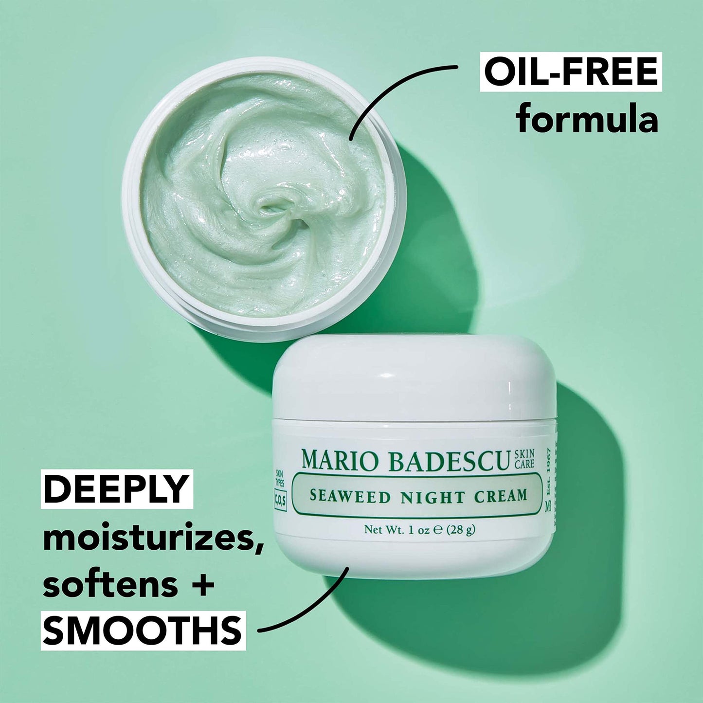 Mario Badescu Seaweed Night Cream for Women Anti Aging Oil-Free Moisturizer with Collagen & Sodium Hyaluronate, Ideal for Combination, Oily or