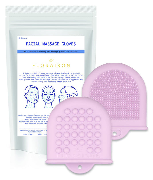 2 Mini Gloves Mini Glow Soft Silicone Facial Cleansing Brush and Face Massager Luxury Skincare Gift (Pink)