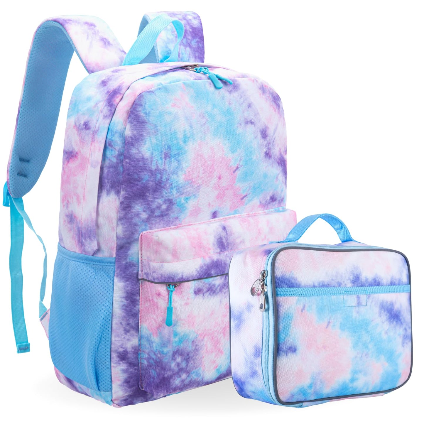 Fenrici Tie Dye Backpack with Lunch Box Set for Girls, School Bag with Laptop Compartment and Insulated Lunch Box, Tie Dye, Pink, Purple, Pastel