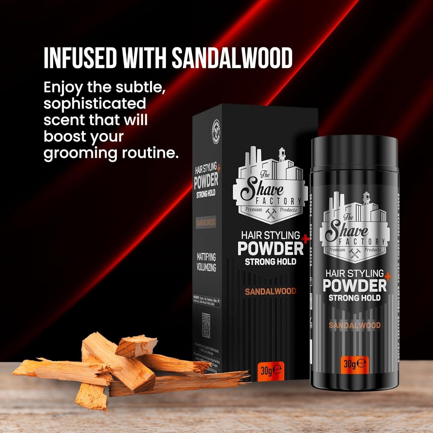 the shave factory Sandalwood Hair Styling Powder (30g) - Powder Wax, Styling Powder, Mattifying and Voluminous Powder with Maximum Control
