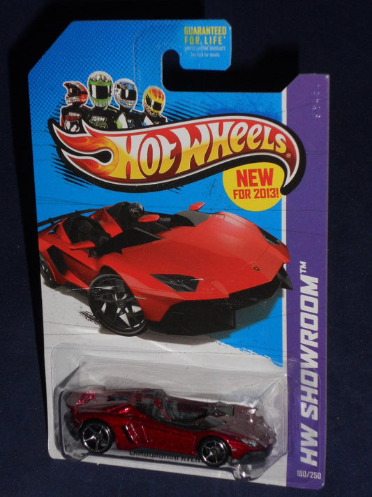 Lambo Aventador J Hot Wheels 2013 HW Showroom Series RED Lamborghini Aventador J Roadster 1:64 Scale Collectible Die Cast Car #180/250