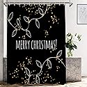 Shrahala Christmas Black Decorative Shower Curtain - Green Gold Stars for Bathroom Decor, Waterproof With Grommets, 72x72 Inch