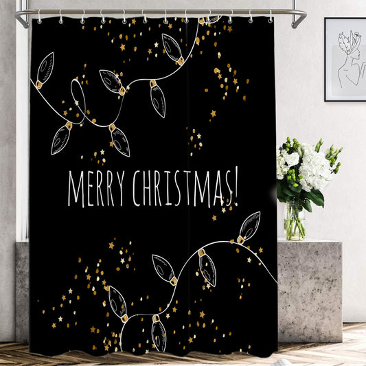 Shrahala Christmas Black Decorative Shower Curtain - Green Gold Stars for Bathroom Decor, Waterproof With Grommets, 72x72 Inch