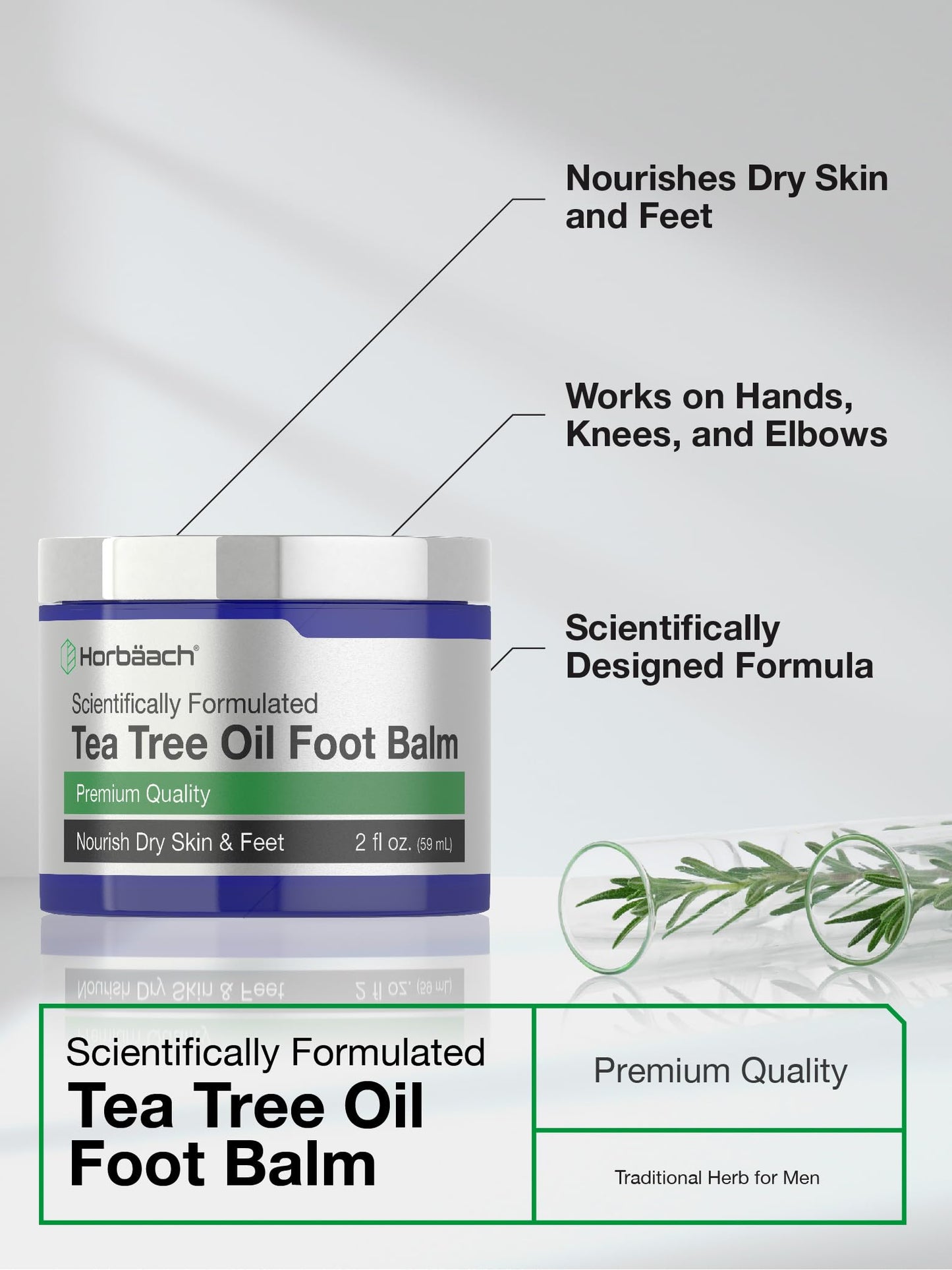 Horbäach Tea Tree Oil Foot Balm | 2 oz | Moisturizes and Nourishes Dry Skin & Feet | Scientifically Formulated