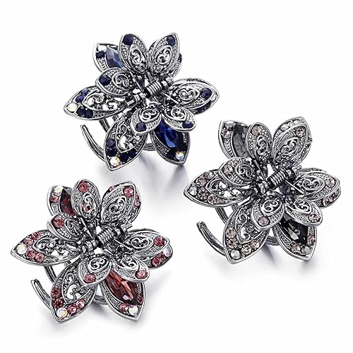 ISKYBOB Set of 3 Vintage Metal Jaw Clips Rhinestone Hair Claw Clip Hair Accessories for Women