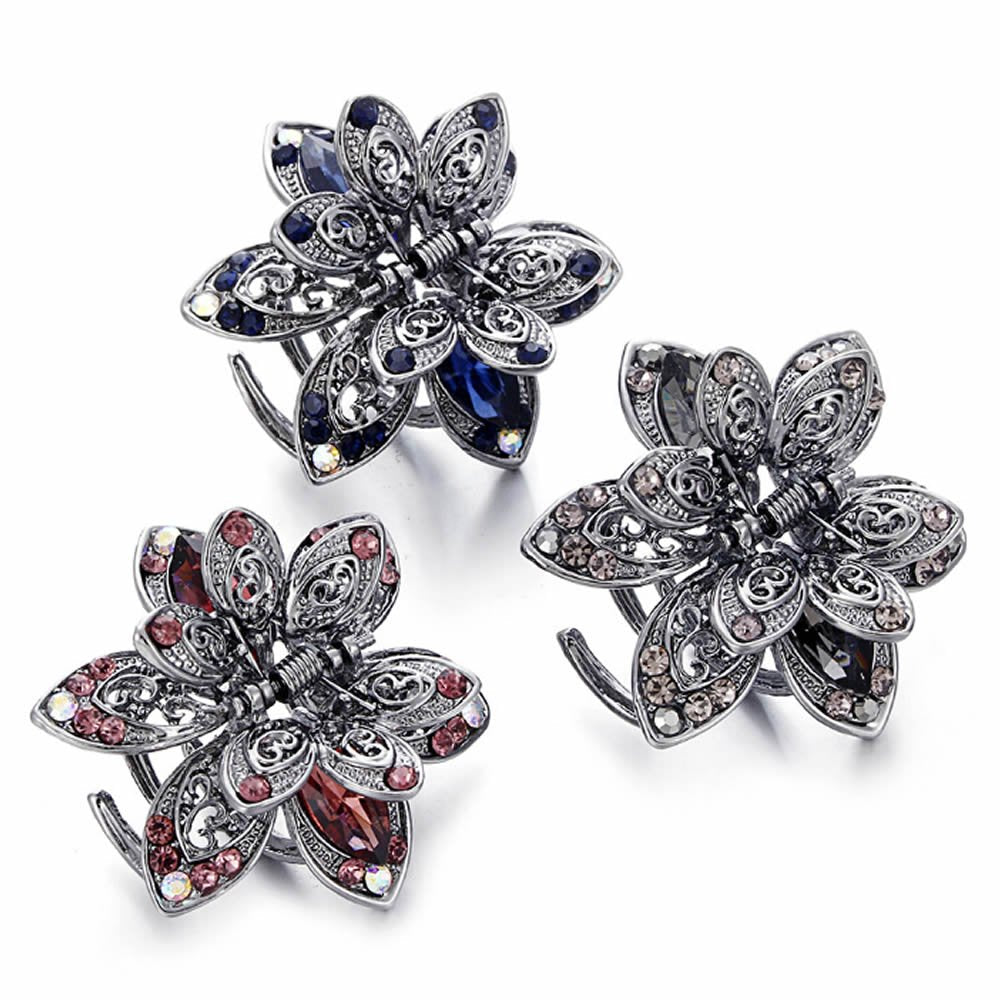 ISKYBOB Set of 3 Vintage Metal Jaw Clips Rhinestone Hair Claw Clip Hair Accessories for Women