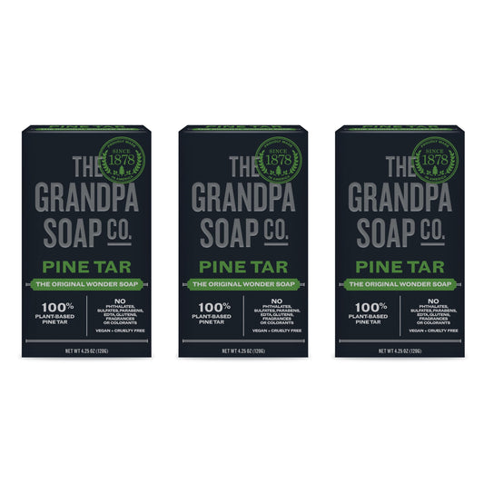 Pine Tar Bar Soap by The Grandpa Soap Company | The Original Wonder Soap | 3-in-1 Cleanser, Deodorizer & Moisturizer | 4.25 Oz. Each 3 Pack