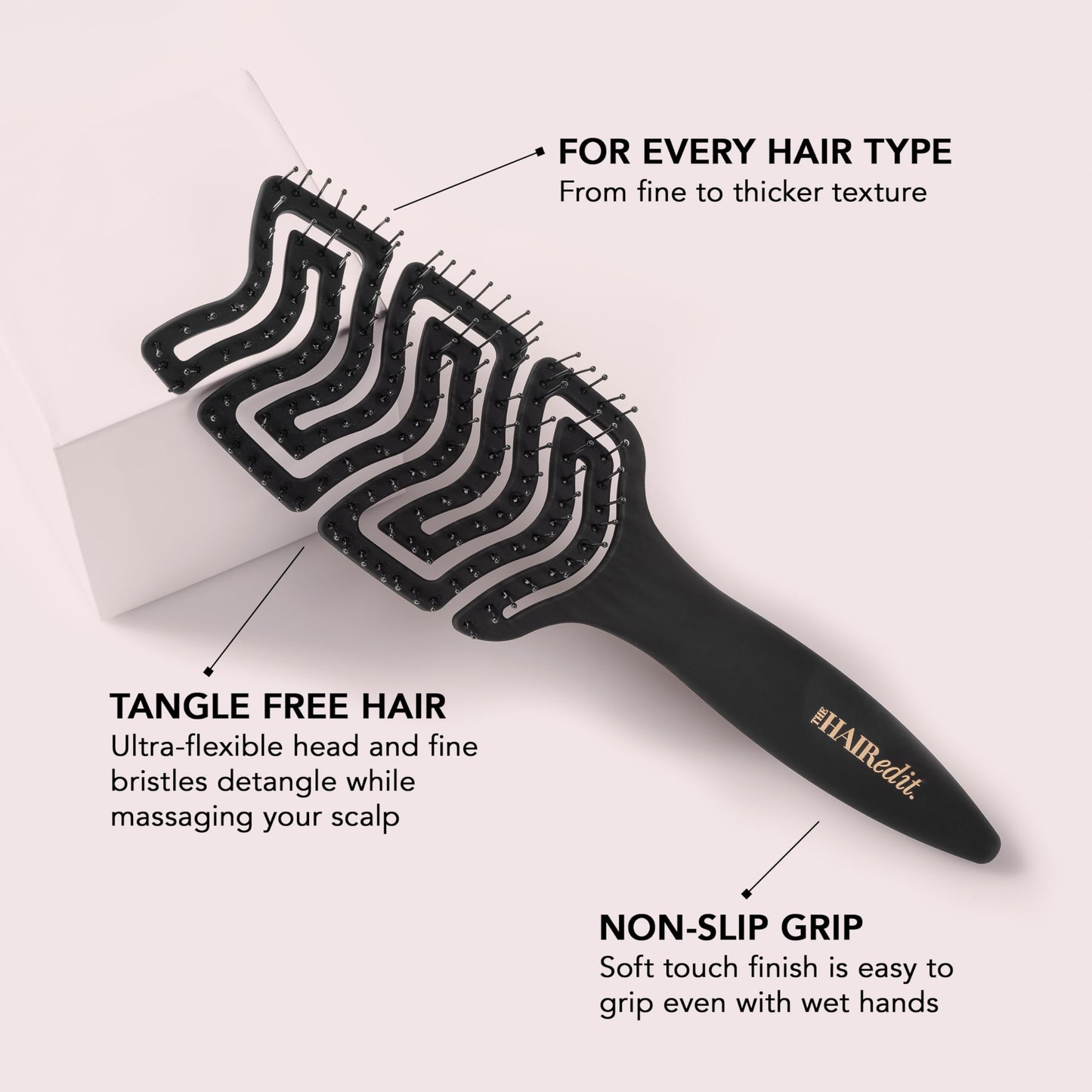 The Hair Edit Detangle & Massage Brush Wet & Dry Brush With Ergonomic Paddle, Non Slip Grip Scalp Massager with Soft Flexible Bristles, Anti-Breakage