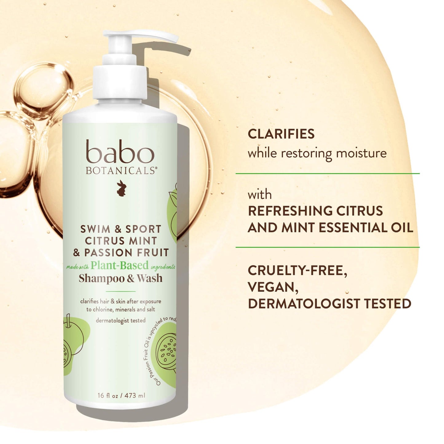 Babo Botanicals Swim & Sport Citrus Mint & Passion Fruit Shampoo & Wash - Purifying Cleanser for hair & body- Removes chlorine & sweat - For all ages Beauty and Personal Care Babo Botanicals