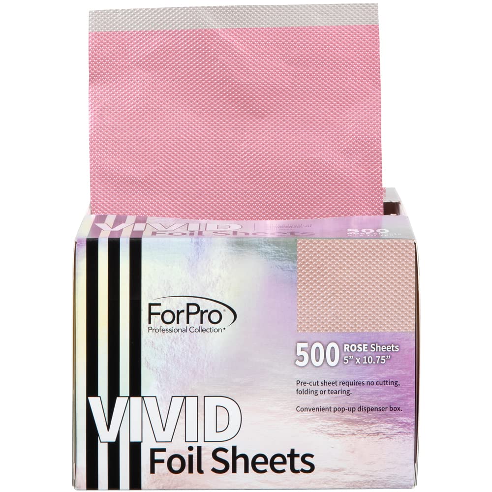ForPro Professional Collection Vivid Rose Embossed Foil Sheets, Aluminum, Pop-Up Foil Dispenser, Hair Foils for Color Application & Highlighting