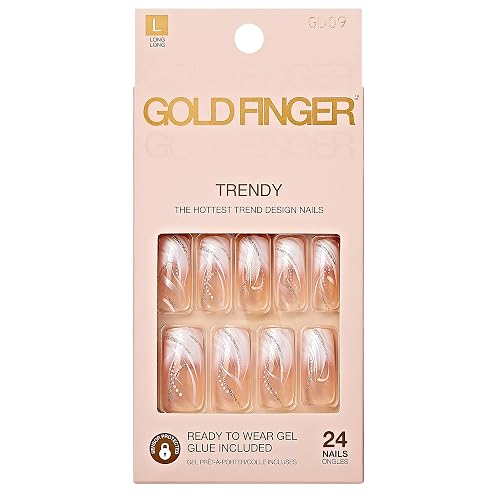 Goldfinger Full Cover White French Design Press on Nails Ready to Wear Gel Manicure Long Nails, Salon Result, Long Lasting Durable, Mini Glue Included Beauty & Personal Care Goldfinger