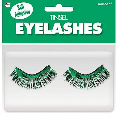 Green Tinsel False Eyelashes - 0.5" x 1" (1 Pair) - Stunning Lashes For Parties & Festivals