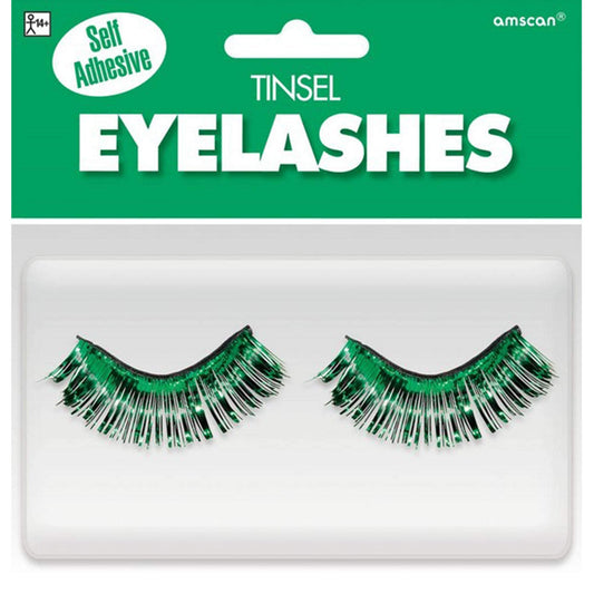 Green Tinsel False Eyelashes - 0.5" x 1" (1 Pair) - Stunning Lashes For Parties & Festivals