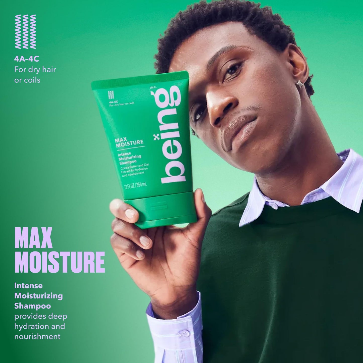 being MAX MOISTURE Intense Moisturizing Shampoo and Conditioner Set 354mL with Cocoa Butter and Oat Extract