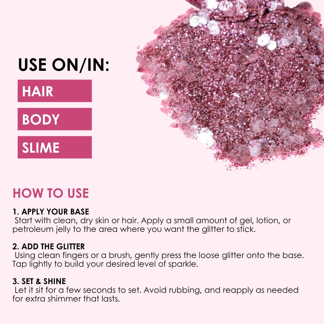 Biodegradable Glitter, 8 Colors, Vegan, for Hair and Body, Safe for Children (Once Upon A Princess)