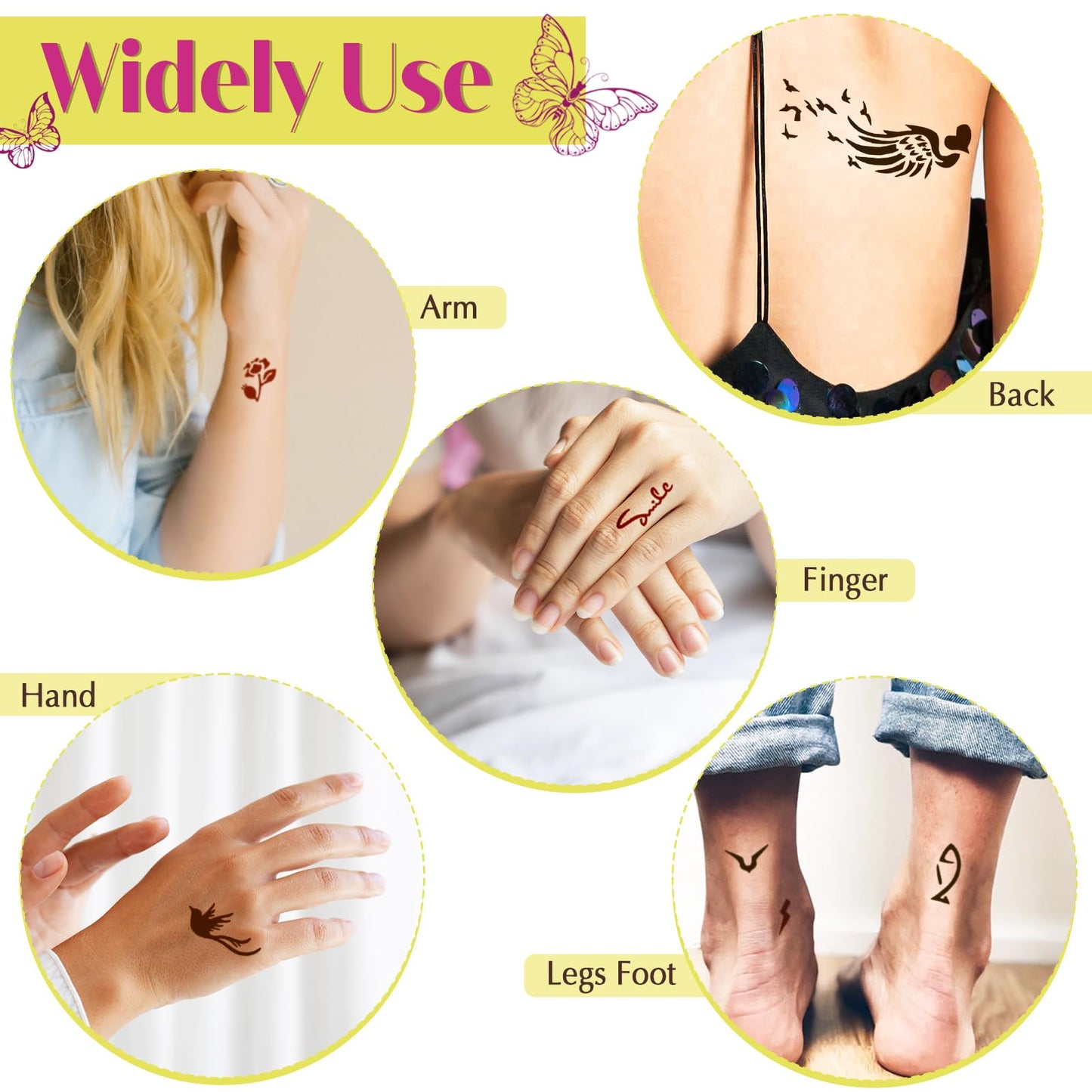 MuseLuxe 126 PCS Temporary Tattoos Stencils Kit,Temporary Tattoos Kit - 6 Pcs 2 Color(Brown Black) Ink with Gloves,DIY Body Art Painting for Women Men Beauty and Personal Care MuseLuxe