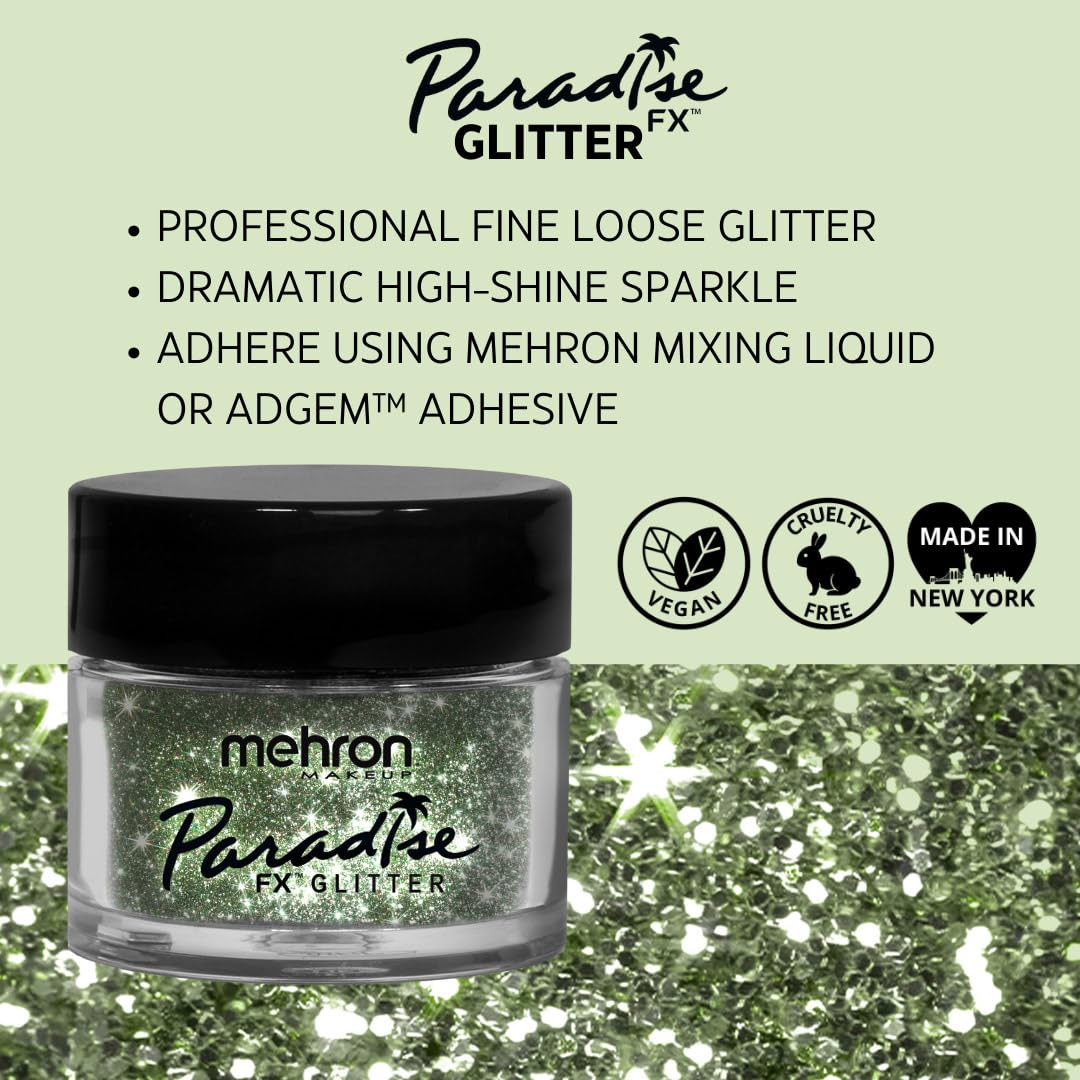 Mehron Makeup Paradise Glitter FX | Professional Cosmetic for Makeup & Art | Vibrant & Shimmering Loose Glitter .25 oz (7 g) (Pastel Green)
