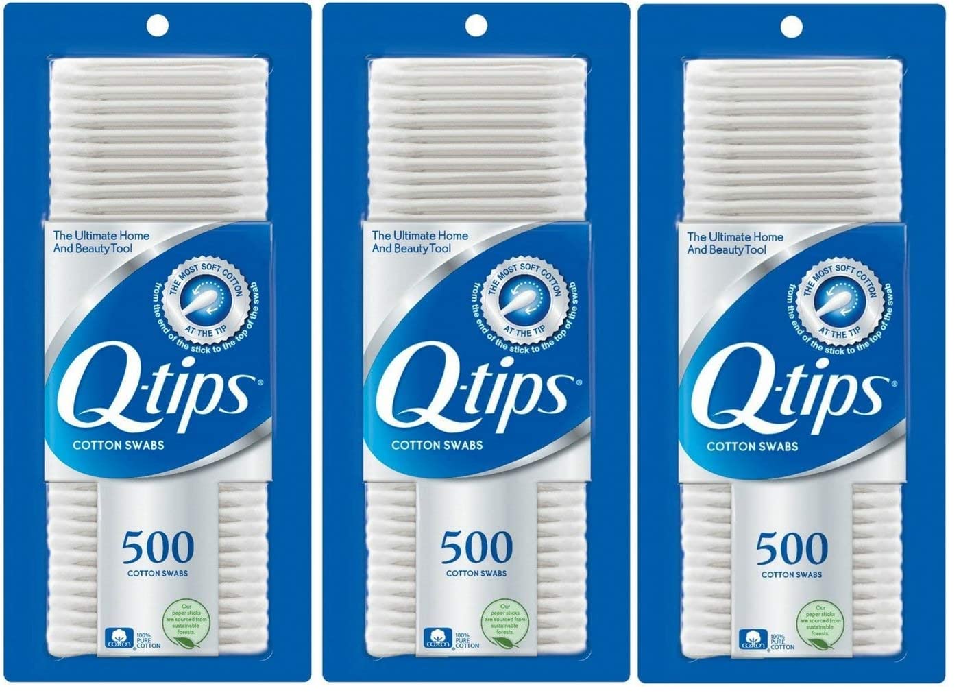 Q-Tips Cotton Swabs, 500 Count (Pack of 3) Beauty and Personal Care Q-tips