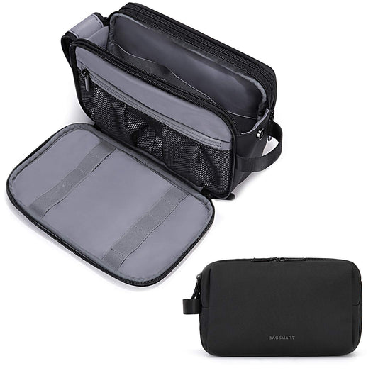 BAGSMART Men’s Toiletry Bag – Water-Resistant Travel Dopp Kit & Shaving Organizer for Toiletries & Accessories, Black, Medium