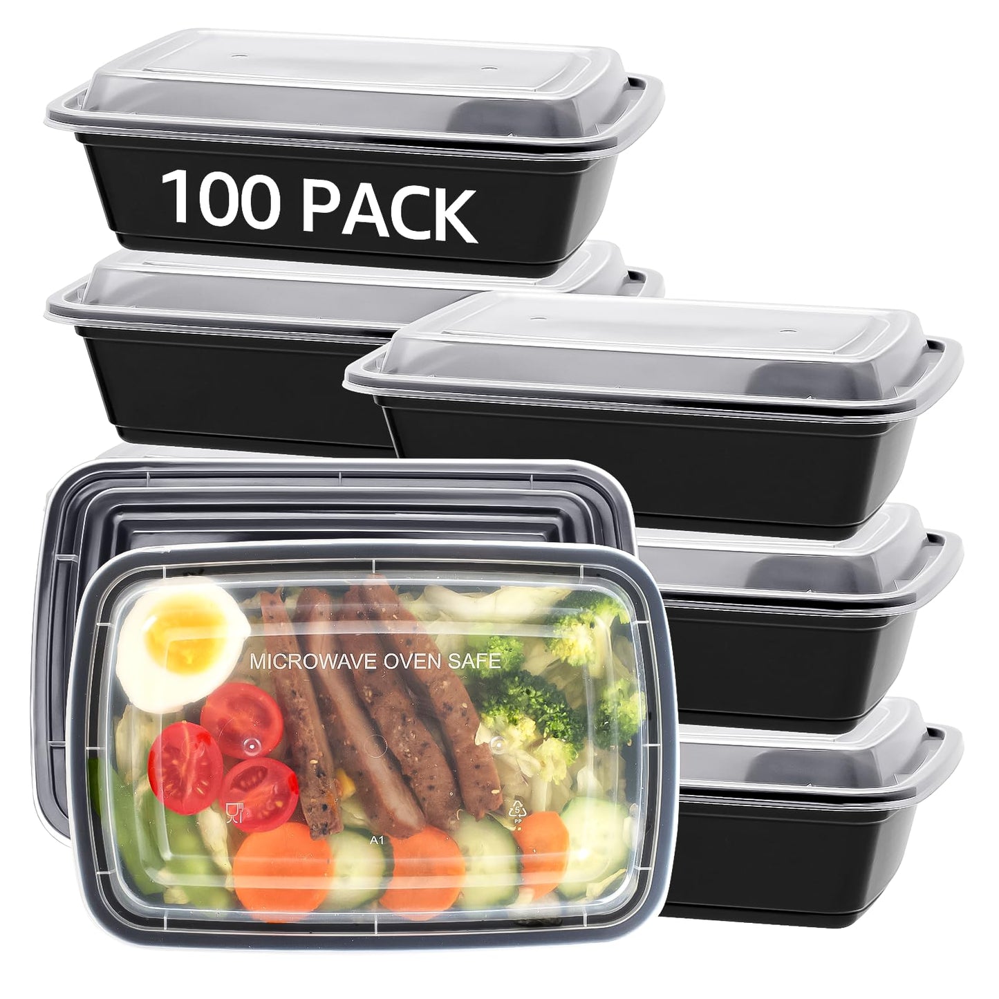 Lifetime Supplies 100 PACK, 24 oz. Meal Prep Containers, Extra Large & Thick Food Storage Containers with Lids - BPA Free Stackable Microwavable…