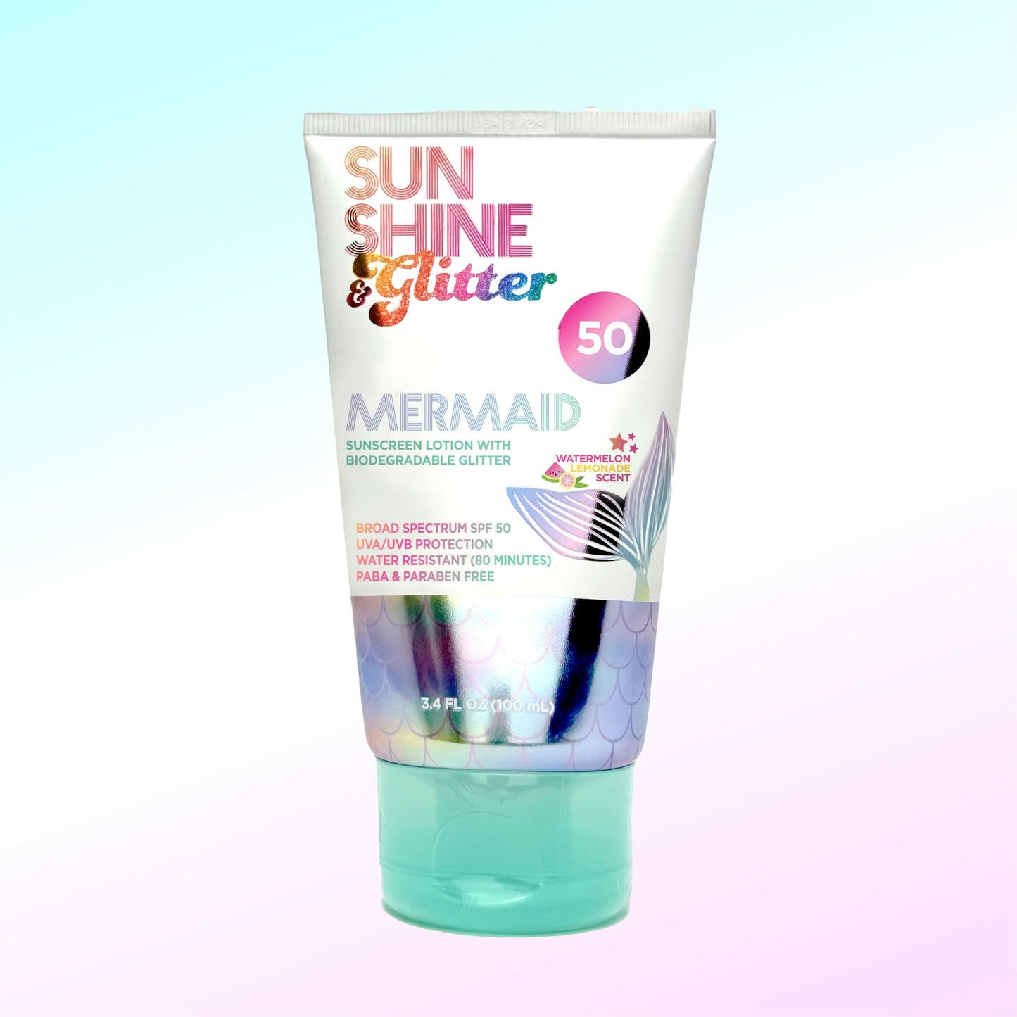 NEW! SUNSHINE & Glitter- Seastar Sparkle - Mermaid Watermelon Lemonade Scented Sunscreen lotion - SPF 50 - Biodegradable Glitter Sunscreen, Water
