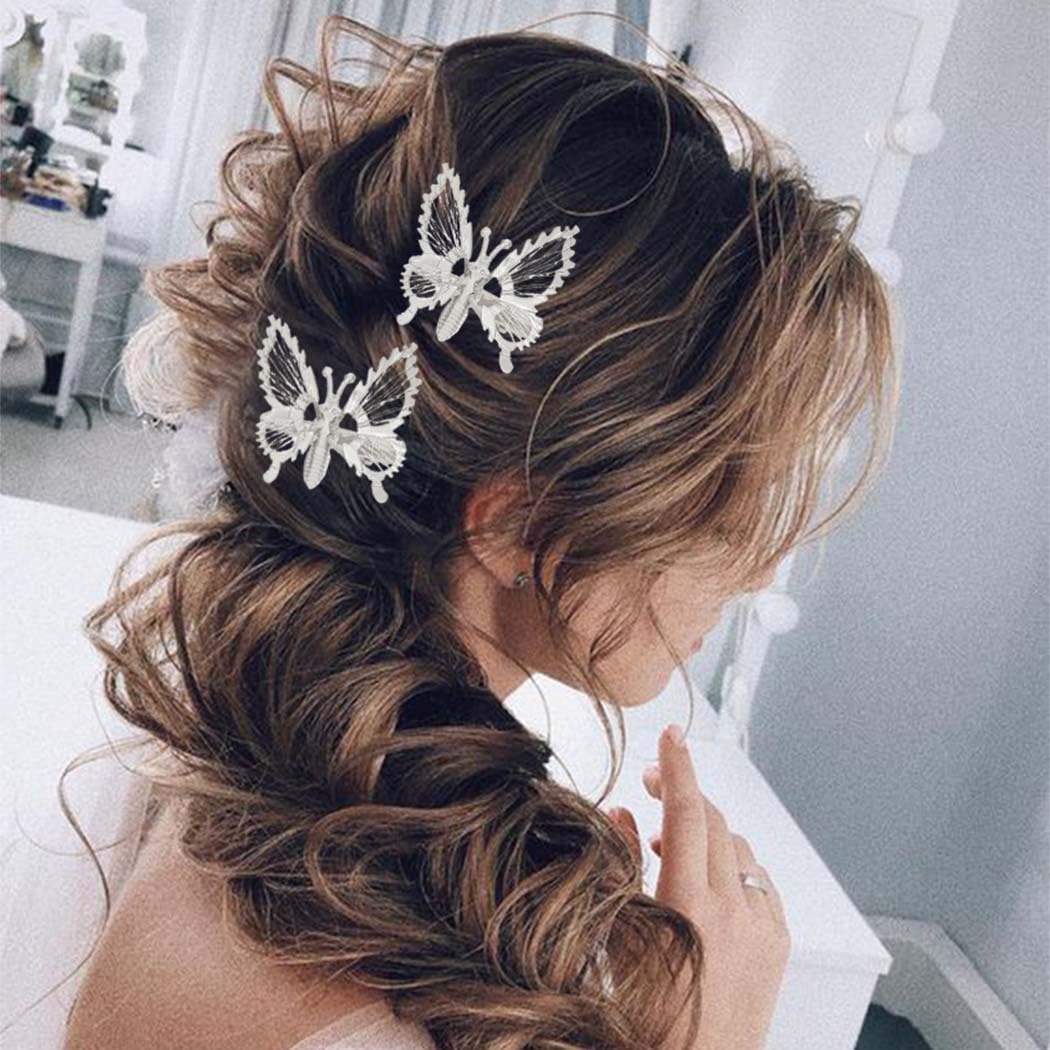 BARTOSI Butterfly Hair Clips Silver Metal Hair Pins Moving Butterfly Hair Accessories for Women and Girls (Pack of 2)