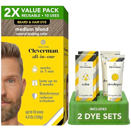 2X Reusable Hair & Beard Dye for Men - Medium Blond 8.01 | Up to 10 Uses, 7 Minutes | Natural Gray Coverage, No-Drip Cream with SkinArmour®